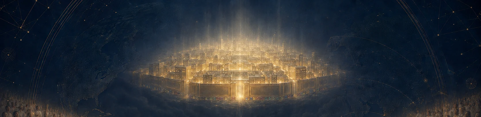 The New Jerusalem illuminated above the nations